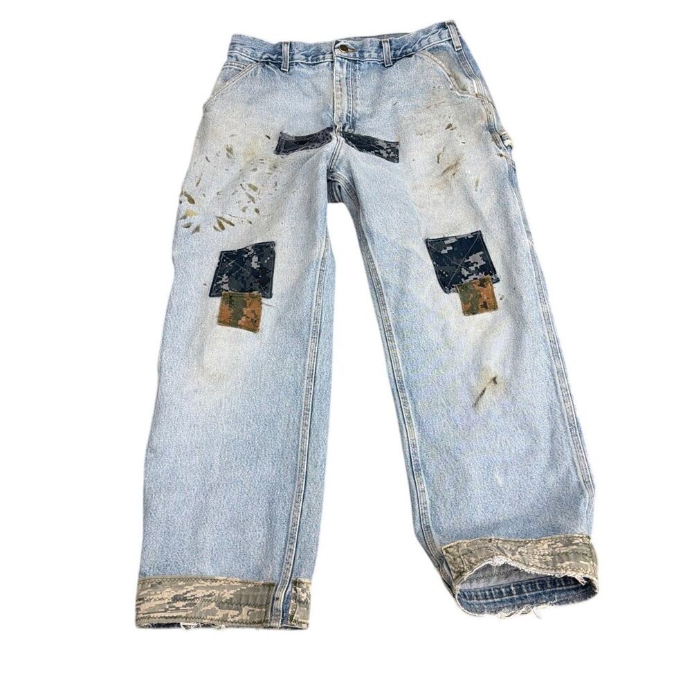 Carhartt Trashed Upcycled Carpenter Jeans Distressed W34 L27 Mexico Vtg